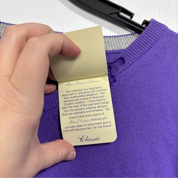 Alan Flusser Men's V Neck Pullover Sweater Purple Large Cotton Silk Cashmere NWT - Picture 4 of 8
